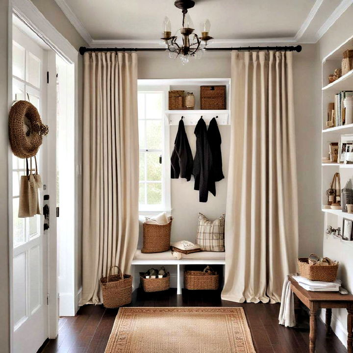 mudroom ceiling to floor curtains