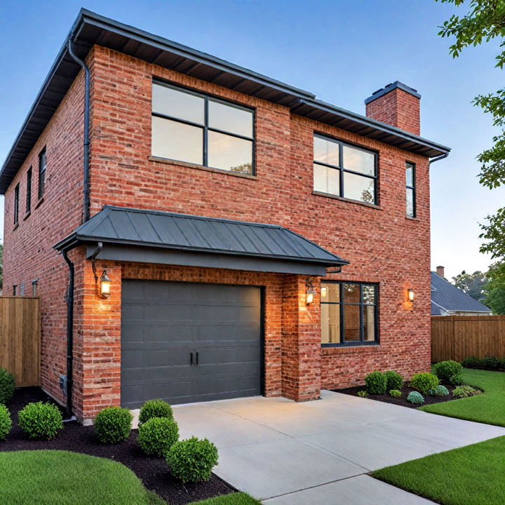 charcoal exterior with brick red accents