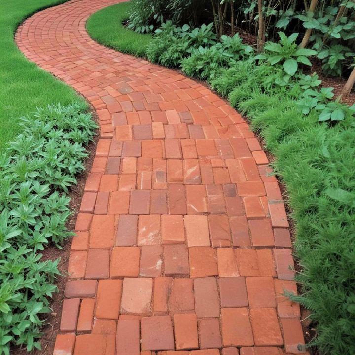 charming clay brick backyard pathway