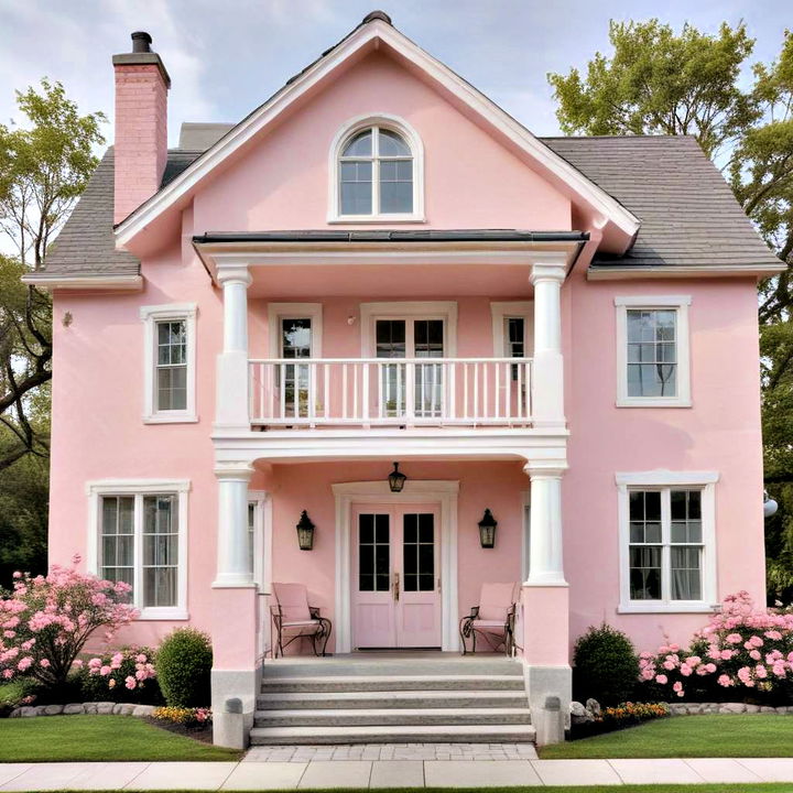 charming pastel pink and light gray house