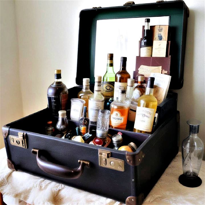 charming vintage suitcase mini bar