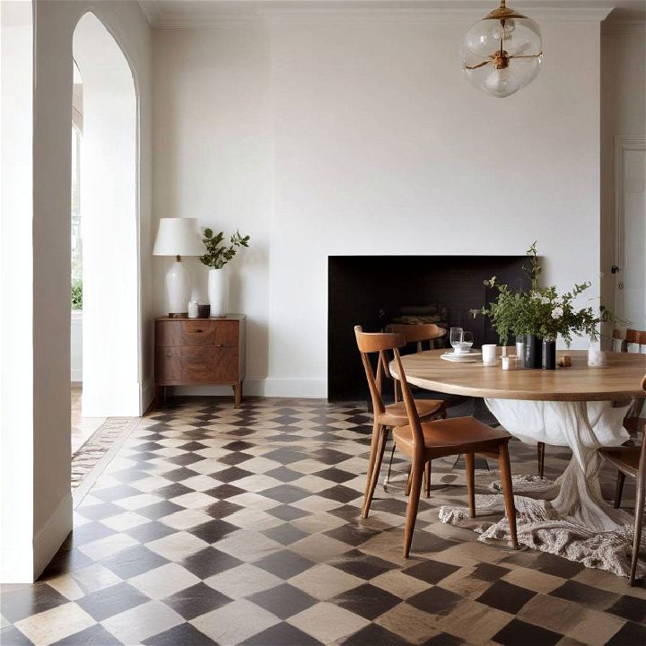 checkerboard floor pattern dining room