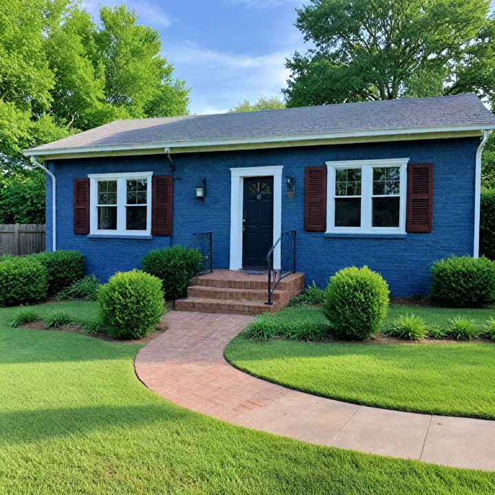 chic denim blue painted brick house