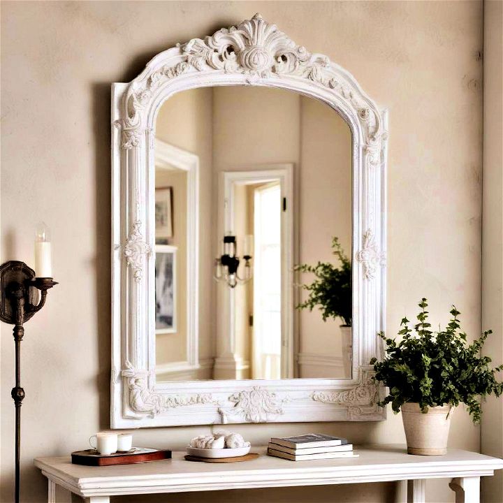 chic french country style with a distressed white mirror