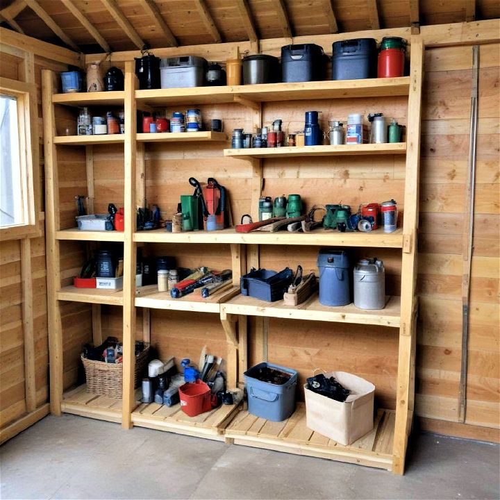 classic and affordable wooden shed shelving