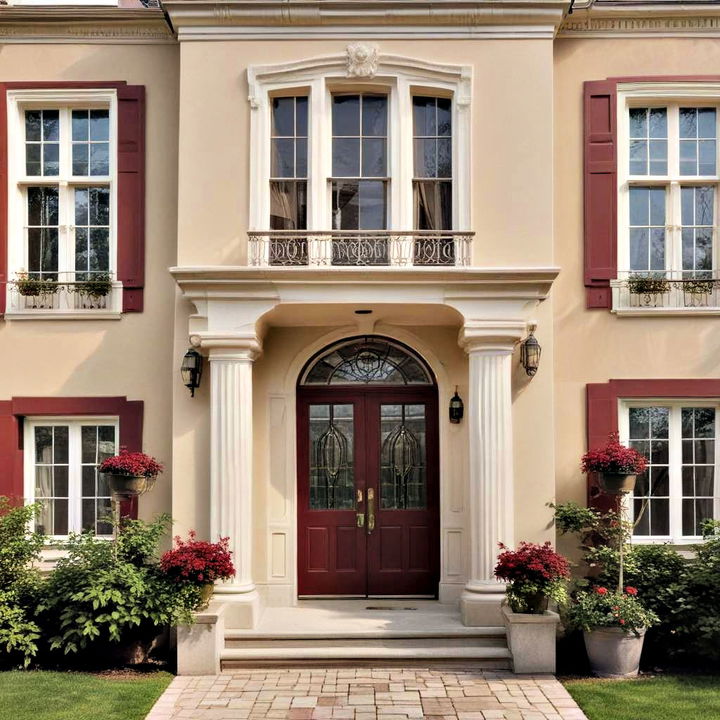 classic beige exterior with burgundy accents