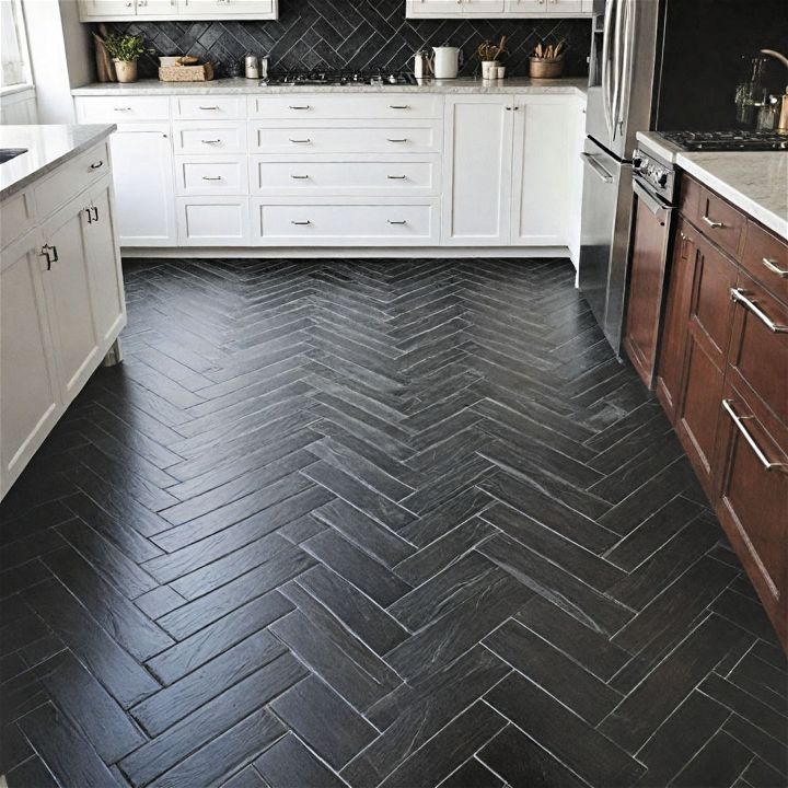 classic black herringbone floor tiles
