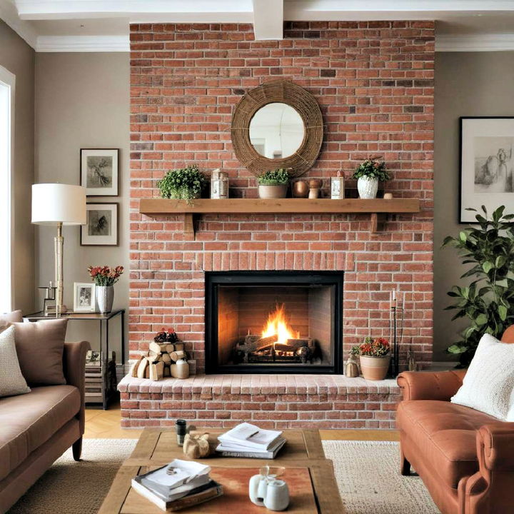 classic brick red fireplace