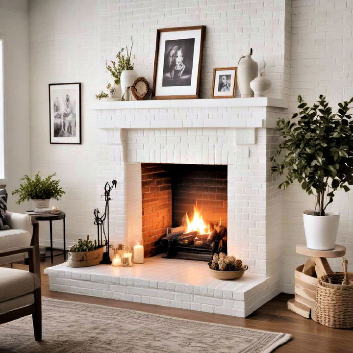 classic charm white brick fireplace