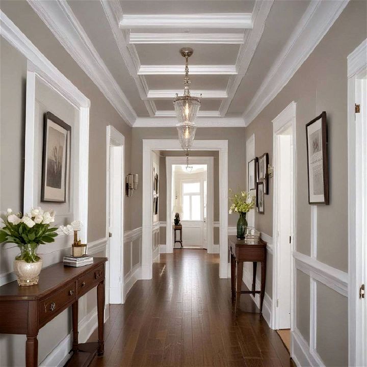 classic crown molding for narrow hallway