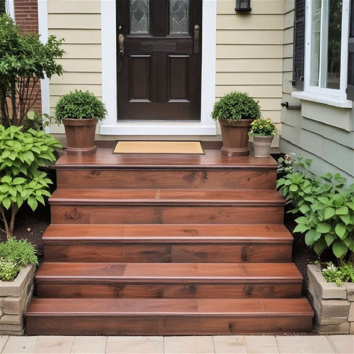 classic stained wood front step