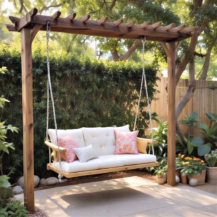 classic wooden garden swing
