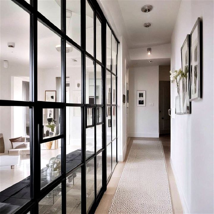 clear glass elements for narrow hallway