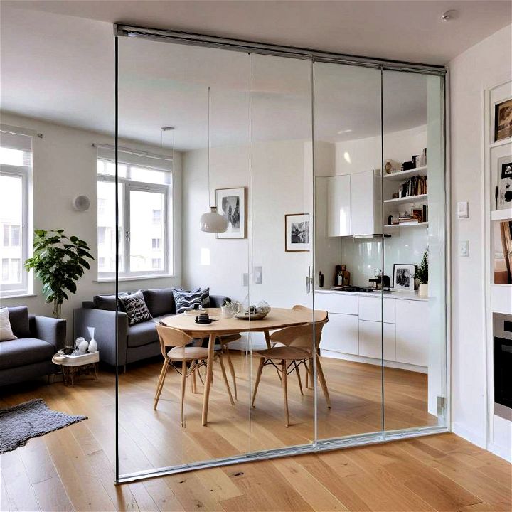 clear glass partitions for small apartments