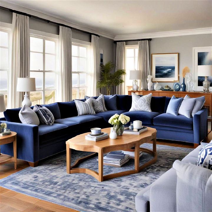 coastal blue and grey living area