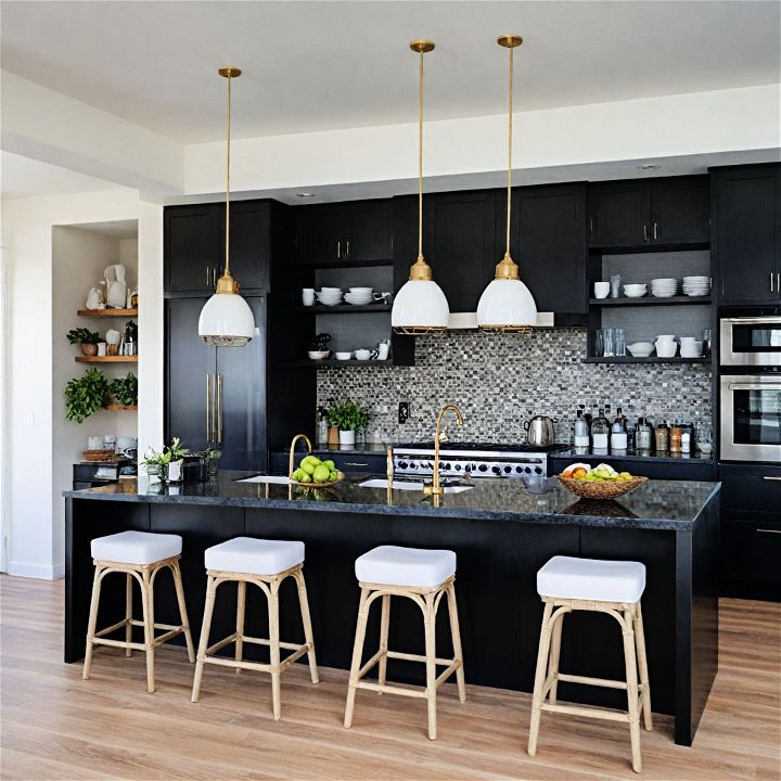 coastal themed kitchens with beautiful black cabinets
