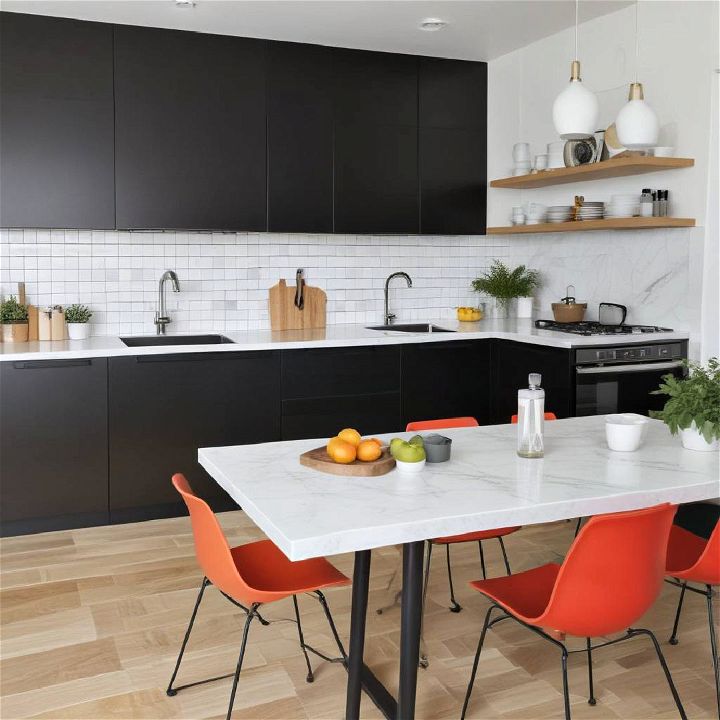 color blocking for black and white kitchen