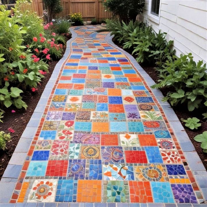 colorful and artistic mosaic tile pathway