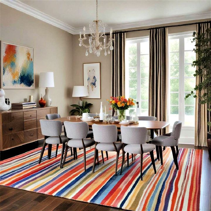 colorful striped rug for dining room