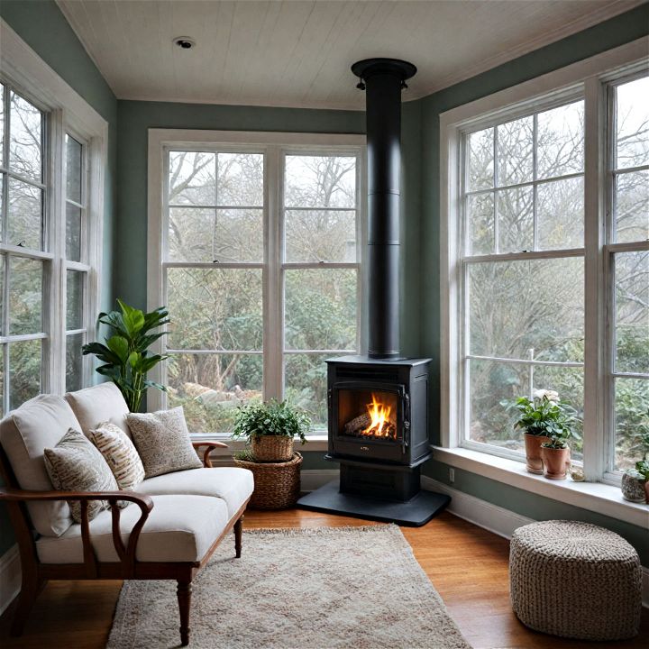 compact fireplace for small sunroom