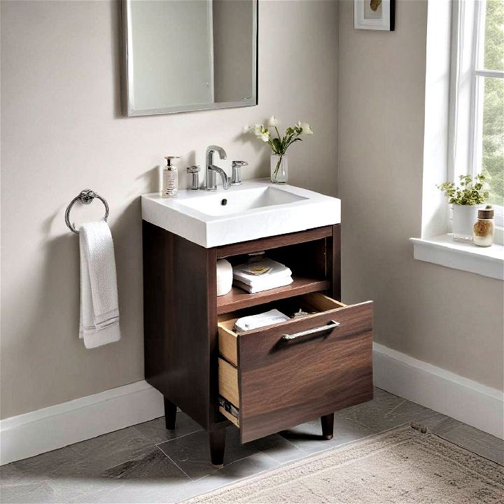 compact vanity with built in storage