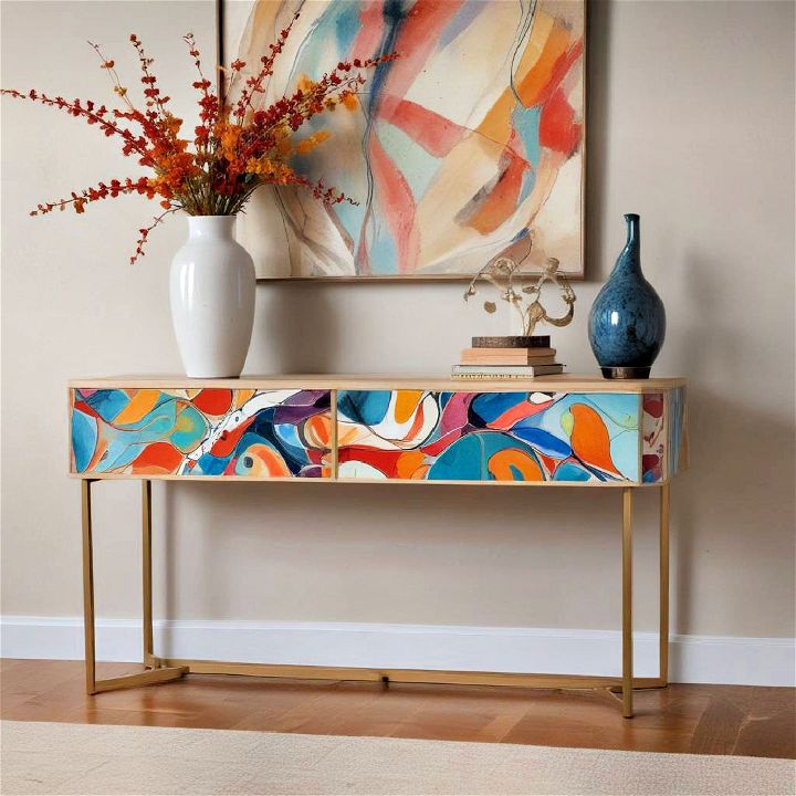 console table with hand painted abstract art