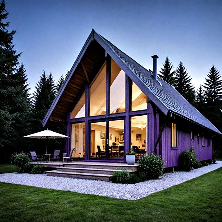 contemporary chalet house in vibrant purple