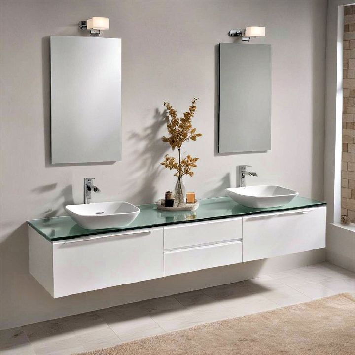 contemporary vanity with floating sinks
