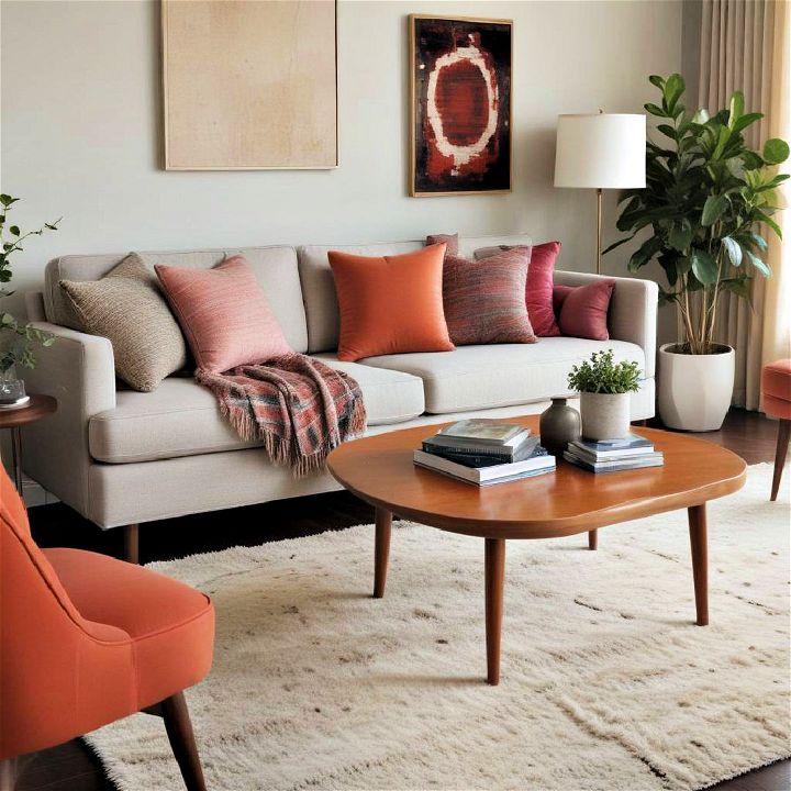 contrasting textiles for modern mid century living room