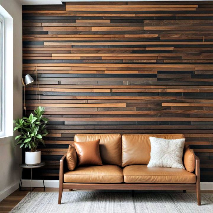 contrasting wood slat wall design