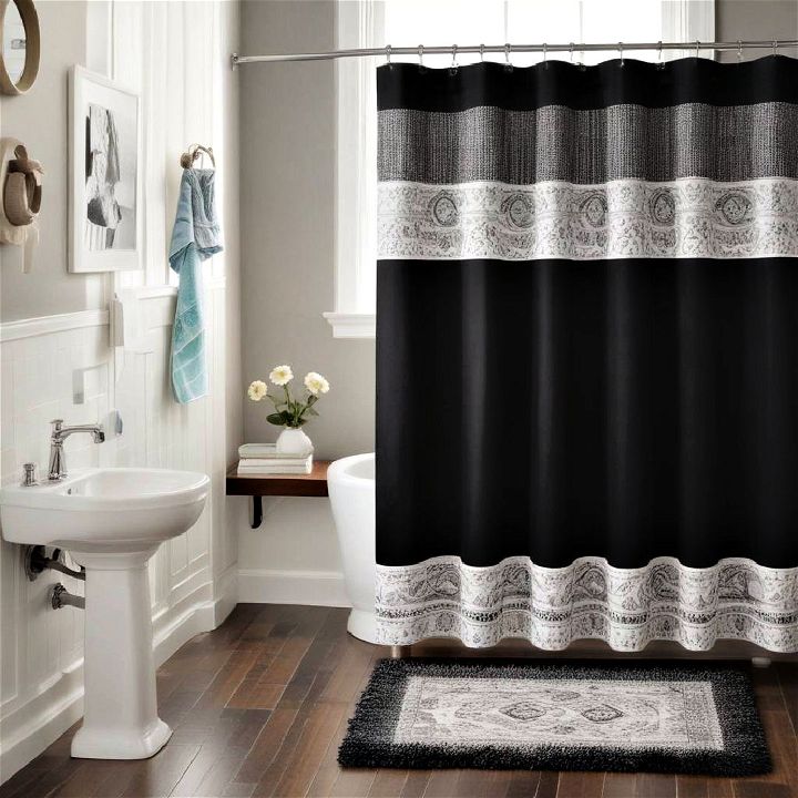 coordinated curtain and rug for teen bathroom