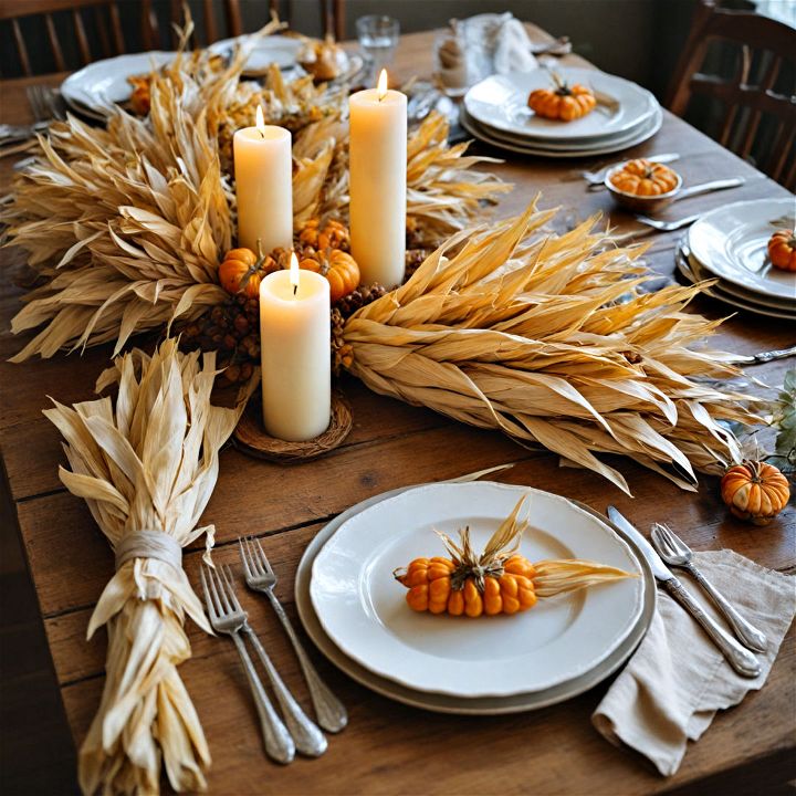 corn husk décor for thanksgiving table