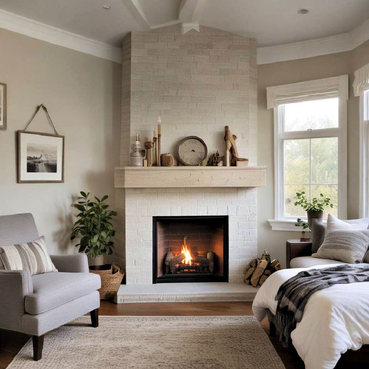 corner fireplace in a small bedroom