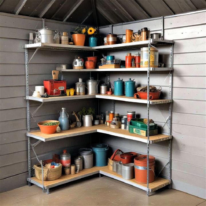 corner shelving to fit your shed layout