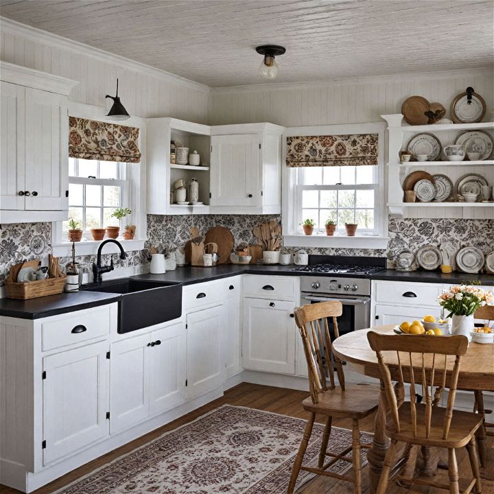 cottage charm for black and white kitchen