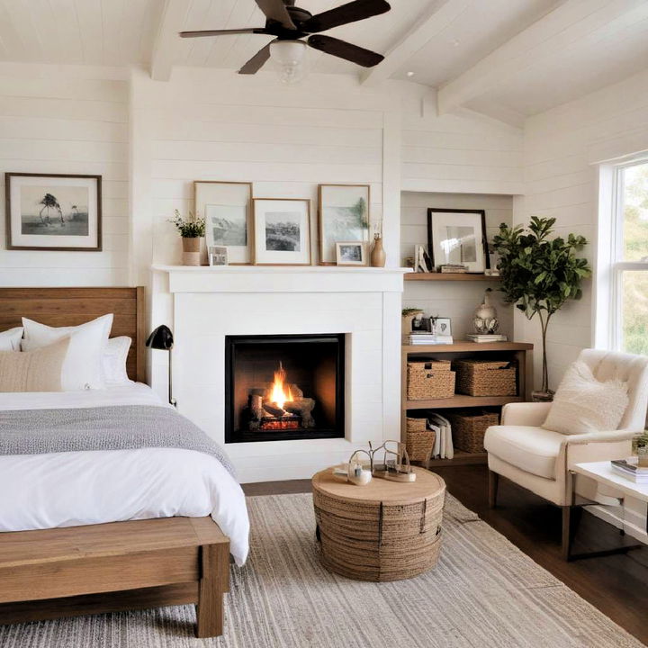 cozy and inviting shiplap fireplace