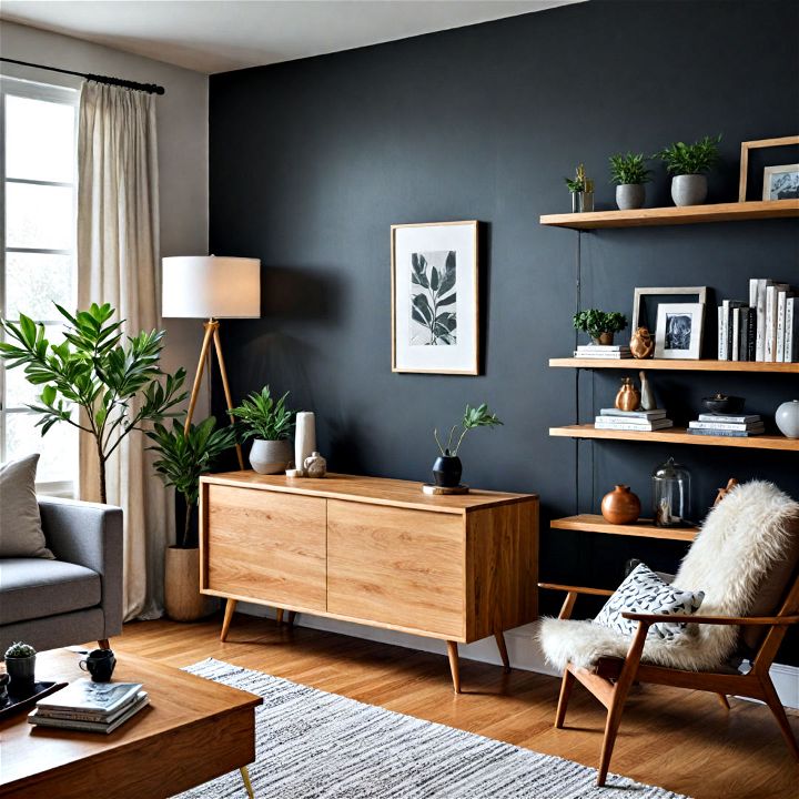 cozy black and natural wood elements