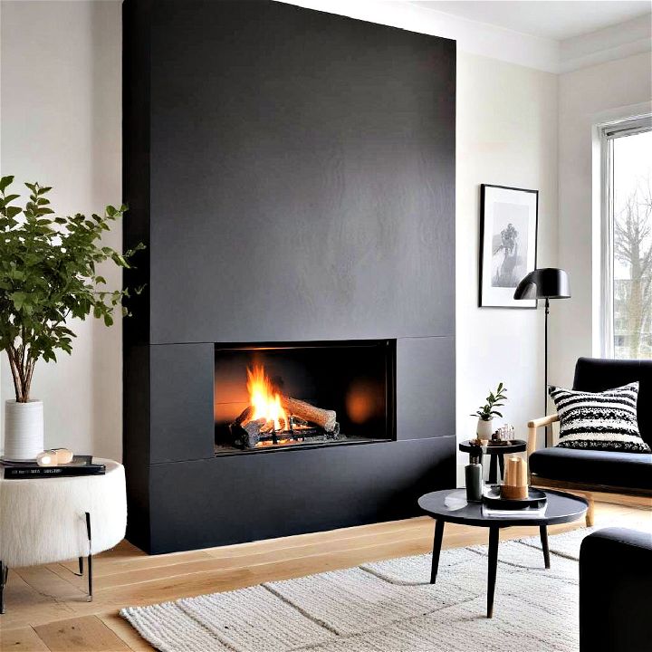 cozy black fireplace with scandinavian