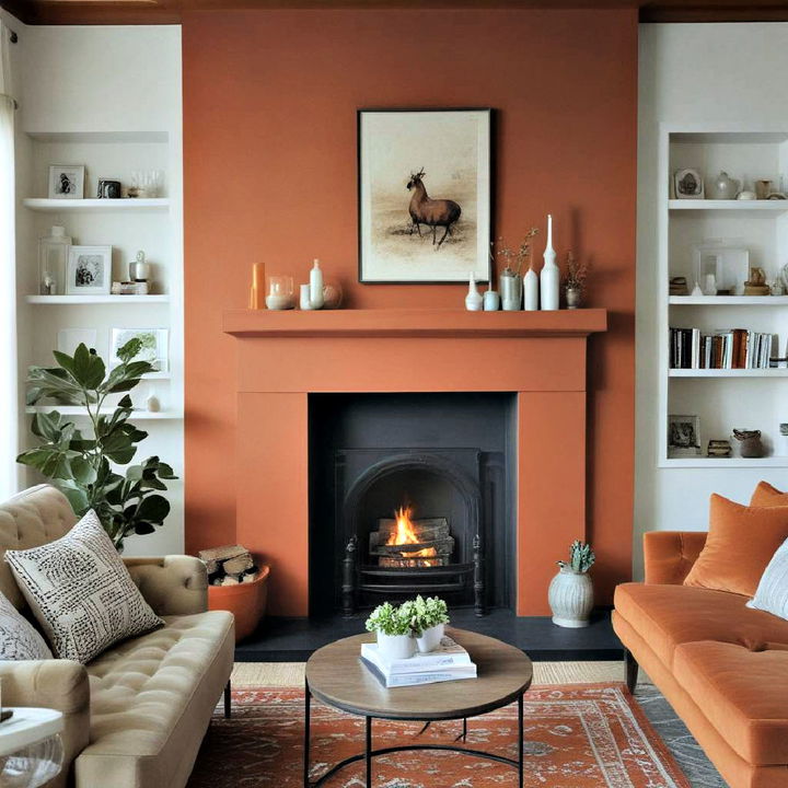 cozy burnt orange fireplace