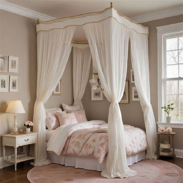 cozy canopy bed in the corner