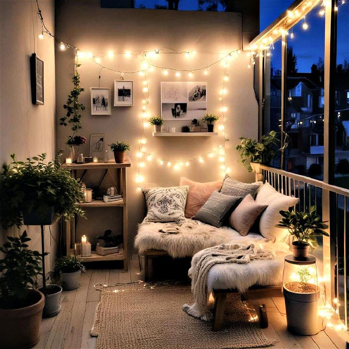 cozy corner with string lights for enjoying quiet evenings