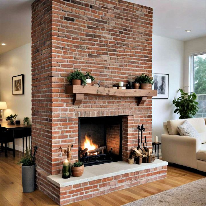 cozy double sided brick fireplace