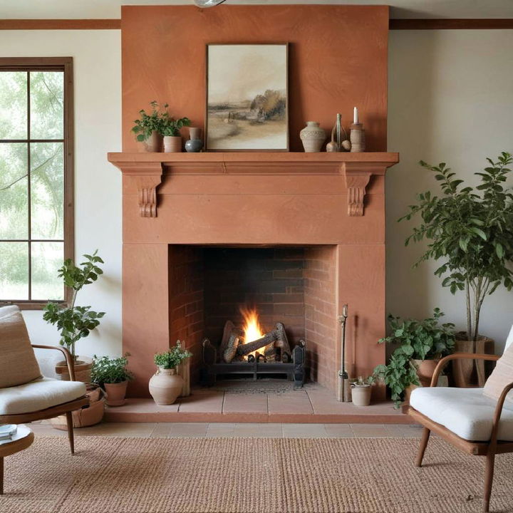 cozy earthy terracotta fireplace