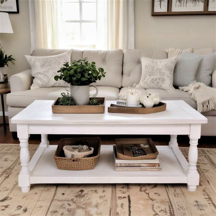 cozy farmhouse whitewashed coffee table