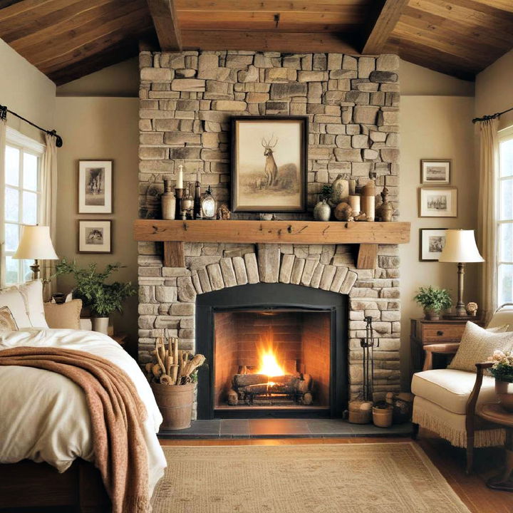 cozy fireplace for country bedroom