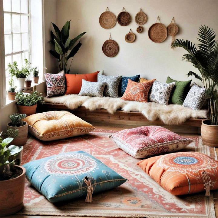 cozy floor cushions for bedroom sitting area