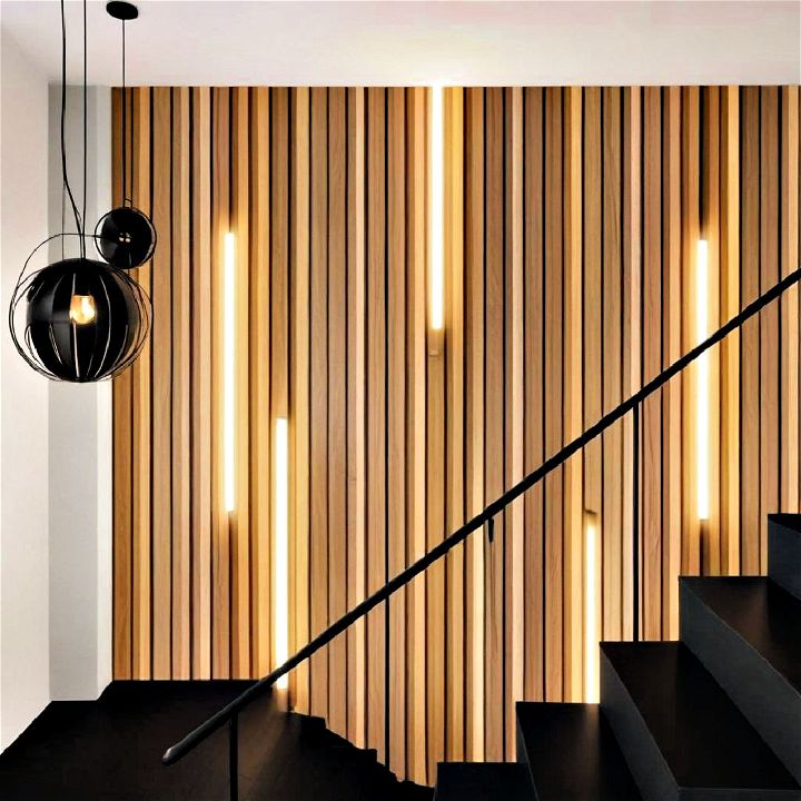 cozy inlaid lighting wood slat wall