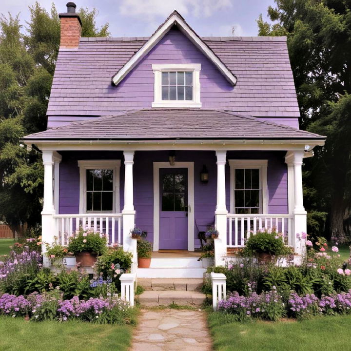 cozy lavender shade cottage house exterior