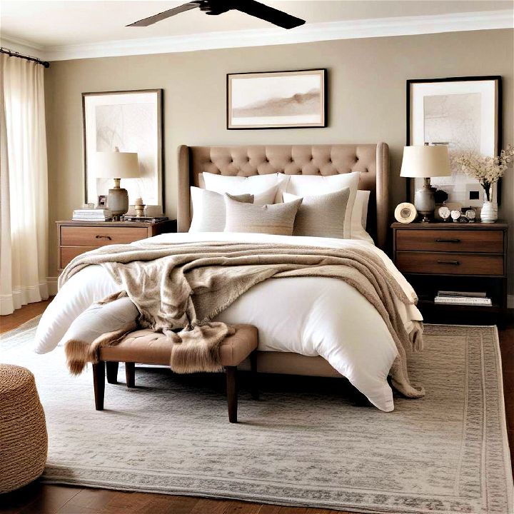 cozy layered bedroom rug