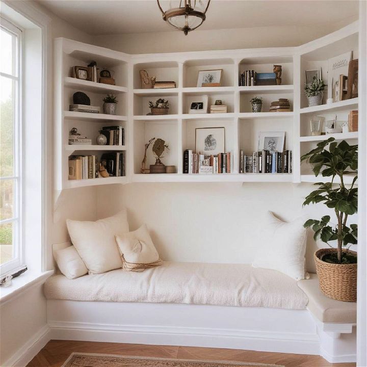 cozy nook with white built ins